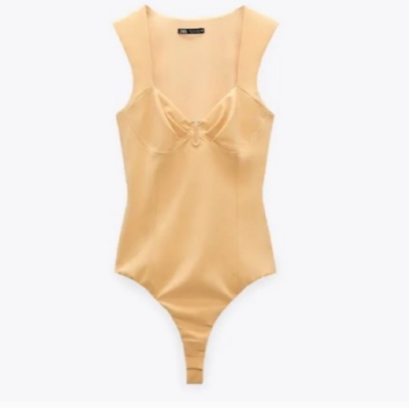 Zara NEW Yellow V-Neck Bodysuit Snap Button Tie Sleeveless Zipper Side NWOT XS/M - Picture 5 of 15